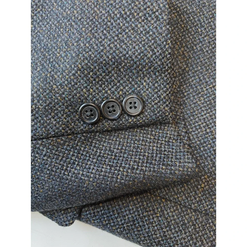 Mark Shale Mens Wool Sports Coat 39R Blue Speckle Made in USA 3 Button Tallia